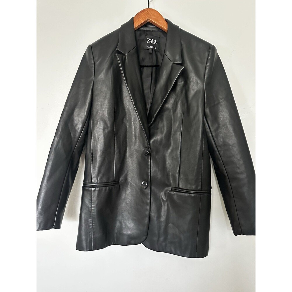 ZARA Black Mid-Length Blazer Jacket Lined Button Front Pockets - Women's S